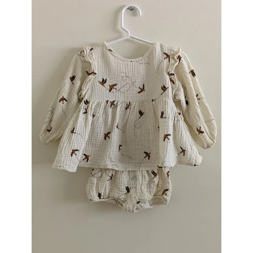 Rylee & Cru Sparrow Outfit Sz 6/12m Piper Blouse Bloomers Birds